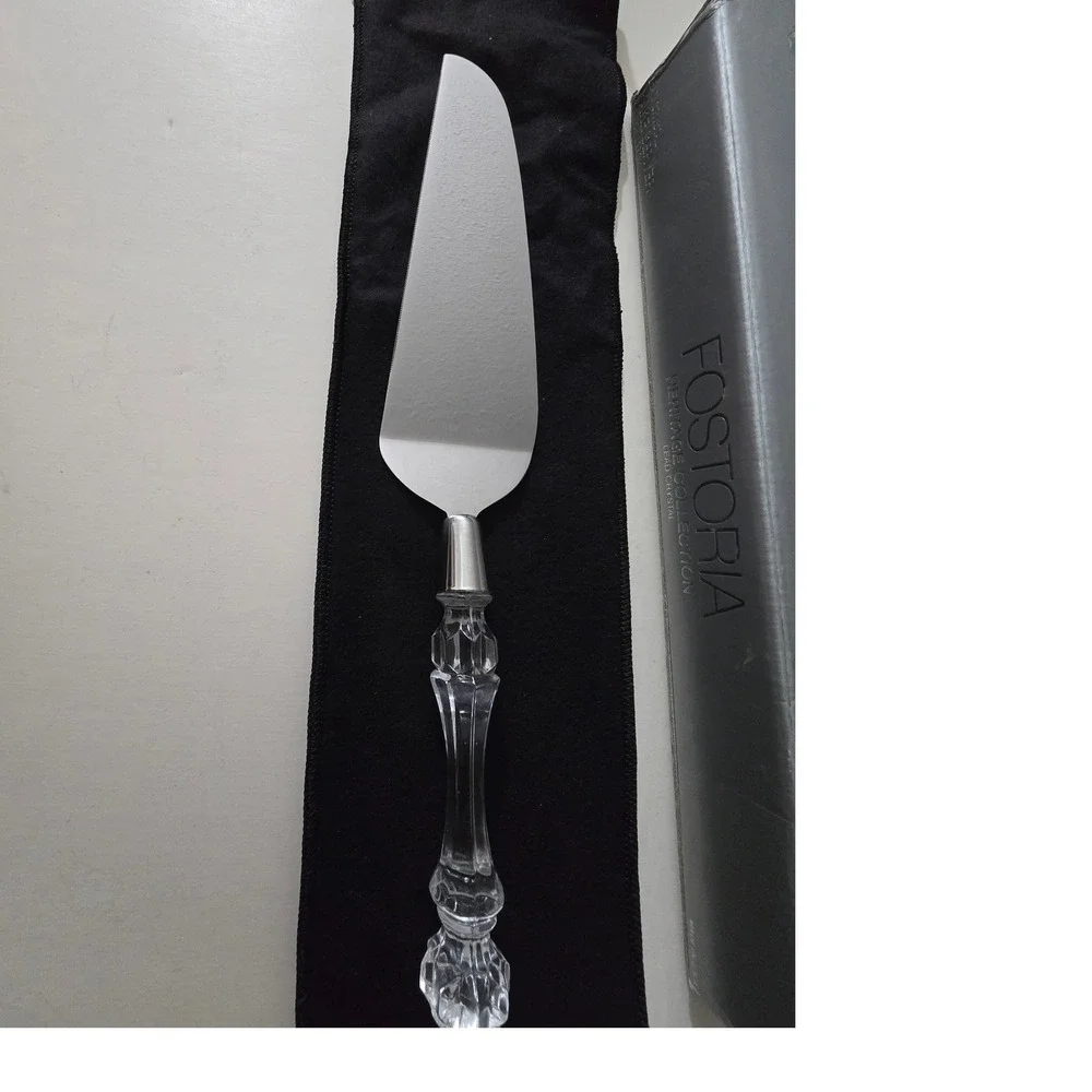 Fostoria Heritage Collection Lead Crystal Handle Cake Server Stainless Steel Box